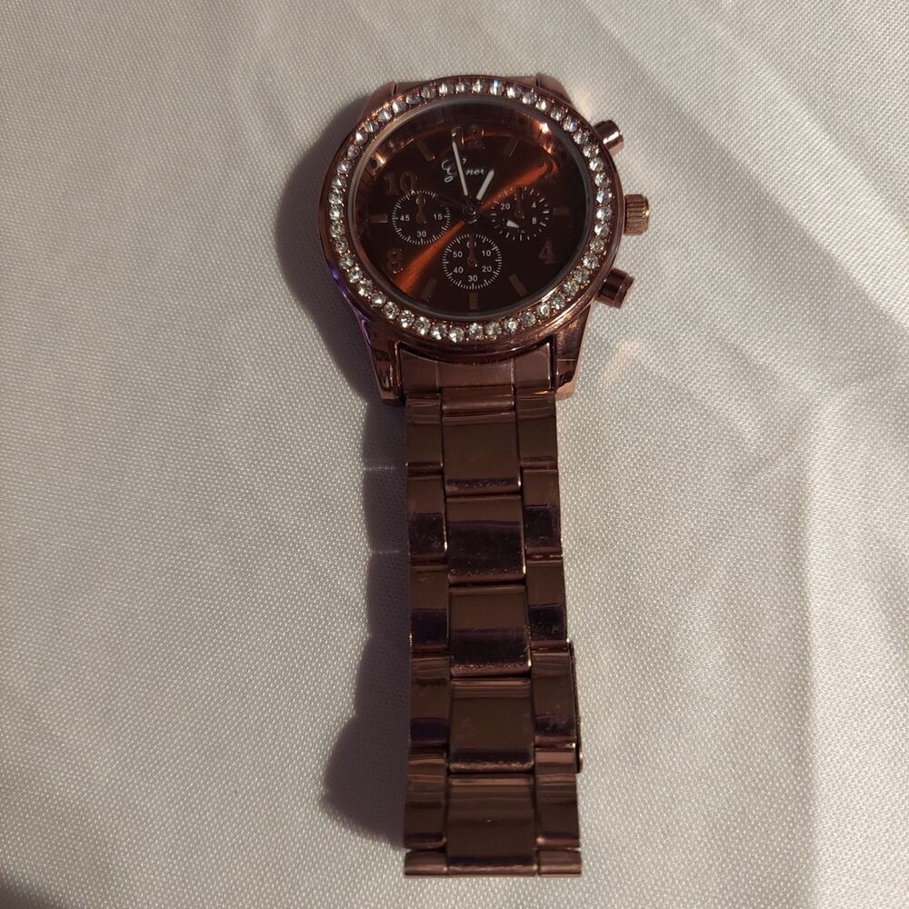 Geneva Watch Copper Color With Rhinestones For Parts ASIS